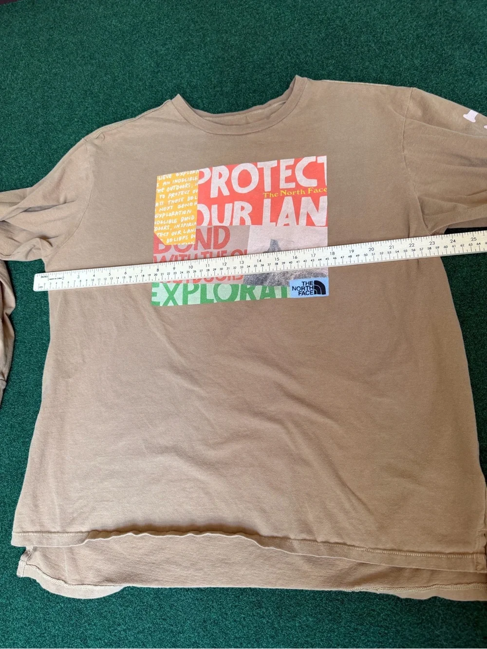 The North Face Brown Long Sleeve Graphic Tee with Multicolor Print